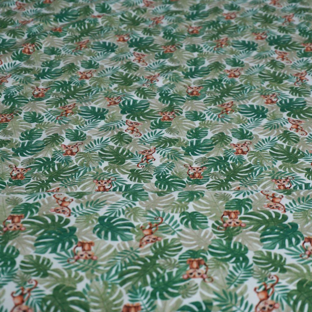 Preview: Baumwolljersey Dschungelblätter mit Affen